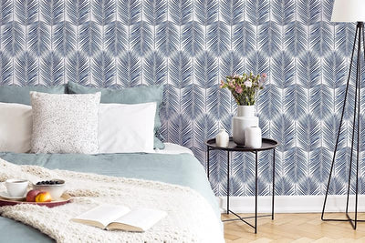 Papel pintado hojas palma azul despegar pegar