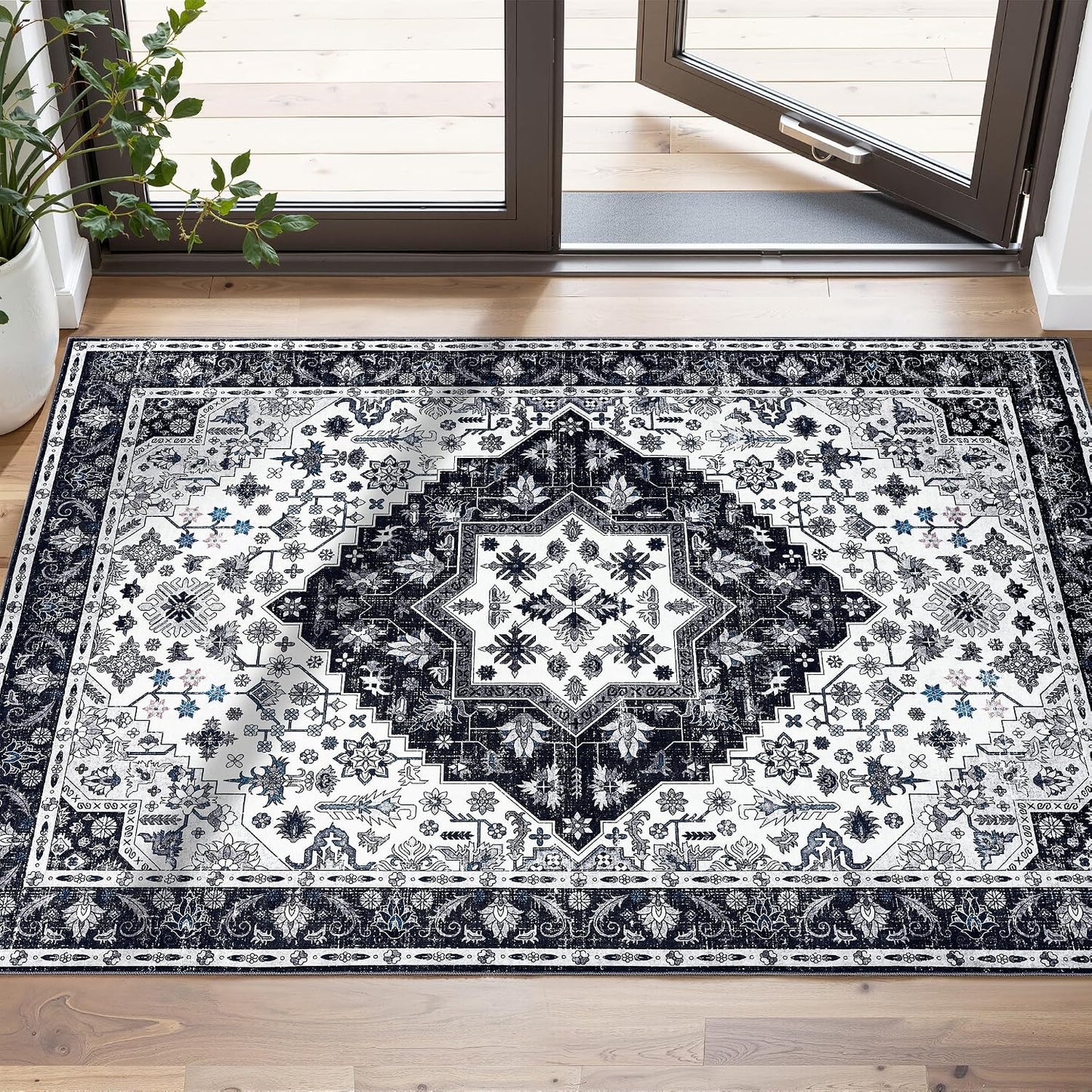 Alfombra 2x3 estilo bohemio vintage lavable plegable