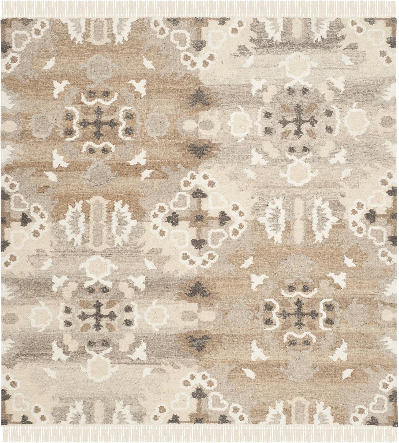 Alfombra cuadrada 7ft lana tribal gris y multicolor