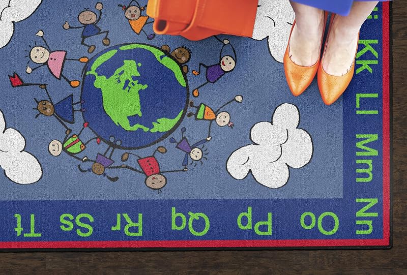 Alfombra educativa para niños 4x6ft azul/multicolor