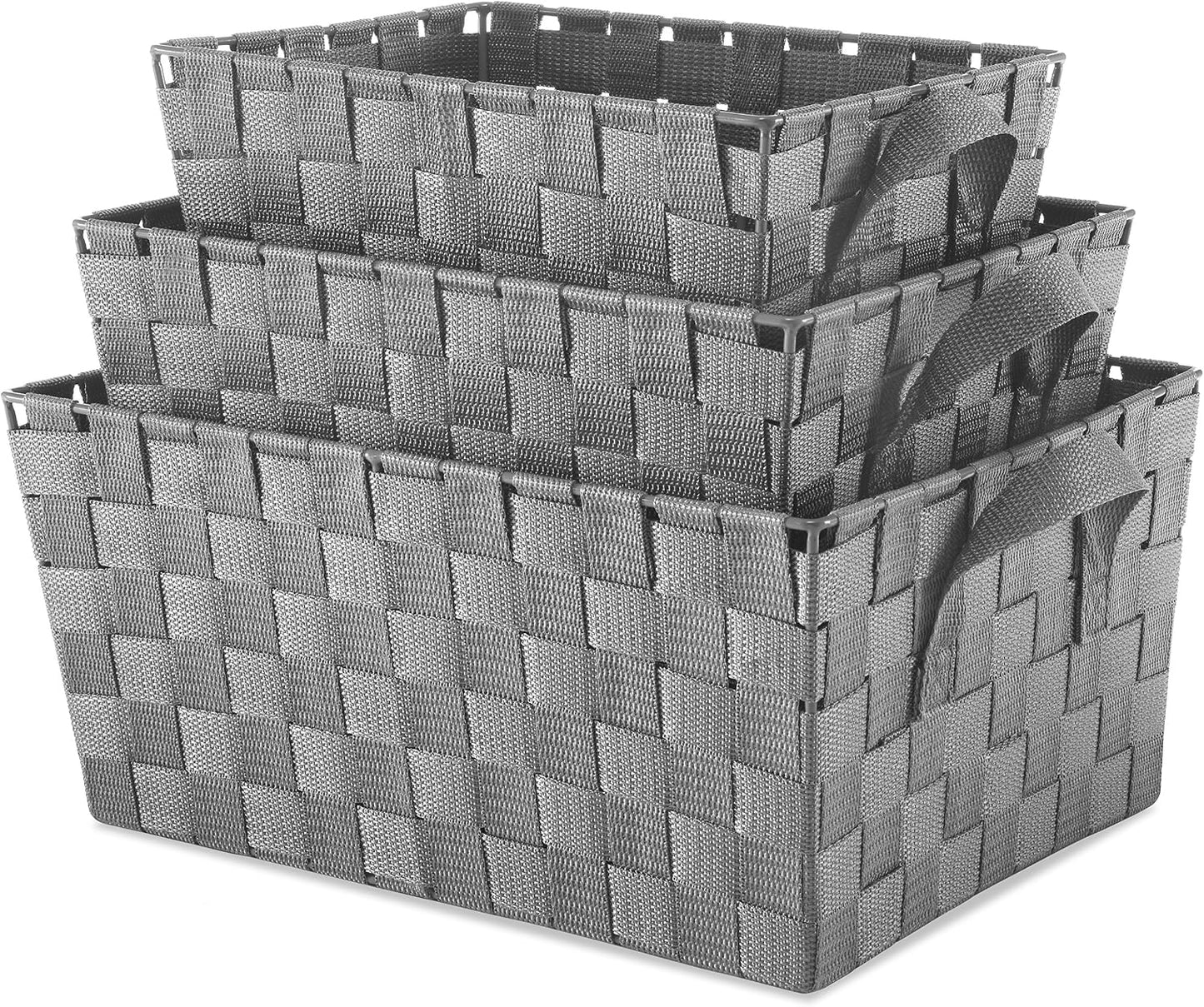 Cesta almacenamiento con asa tejida gris