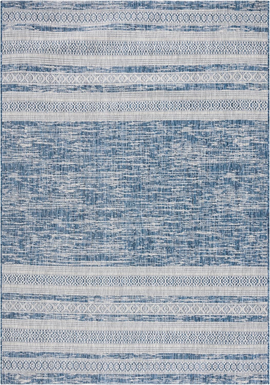 Alfombra lavable exterior 5'3x7'7 azul marino y gris