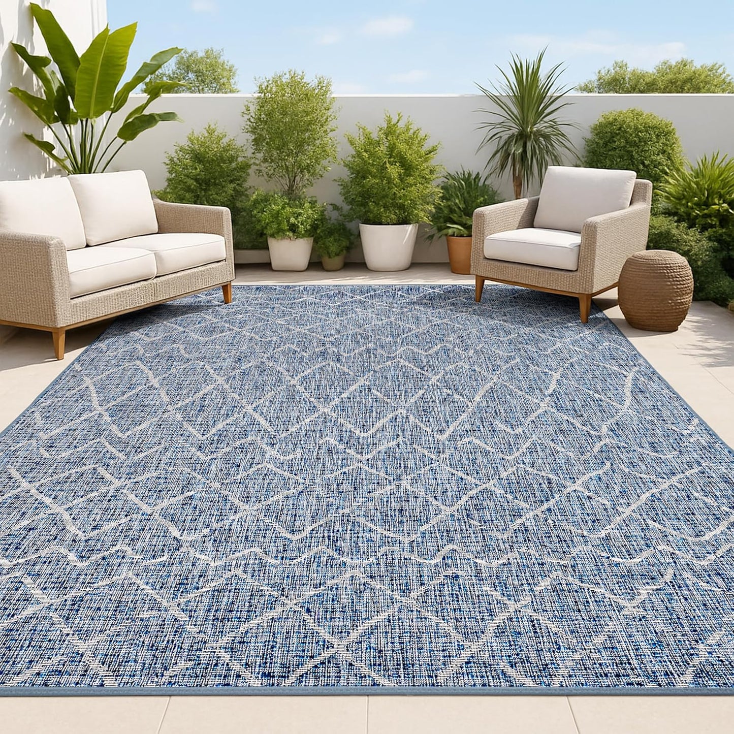 Alfombra marroquí enrejada 5x8ft azul marino/gris claro