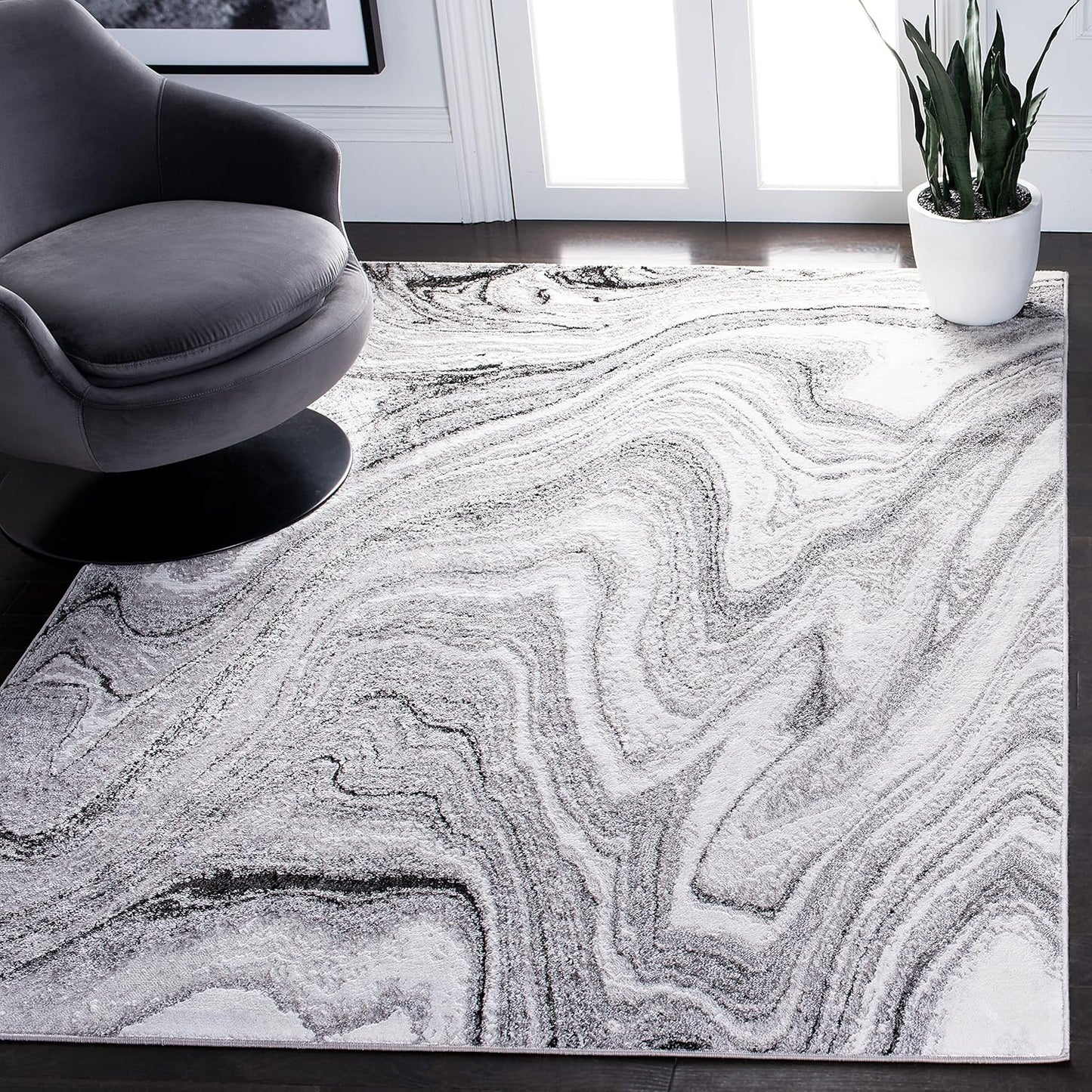Alfombra 5x5ft x 7x7ft gris claro y marfil abstracto
