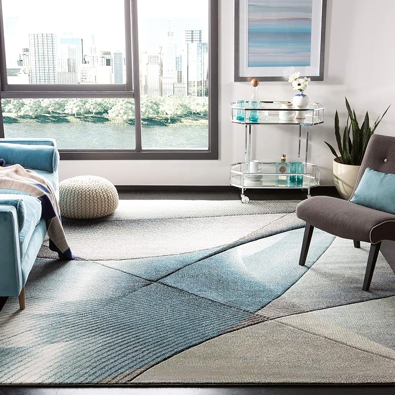 Alfombra área 8x10ft diseño moderno gris y verde azulado