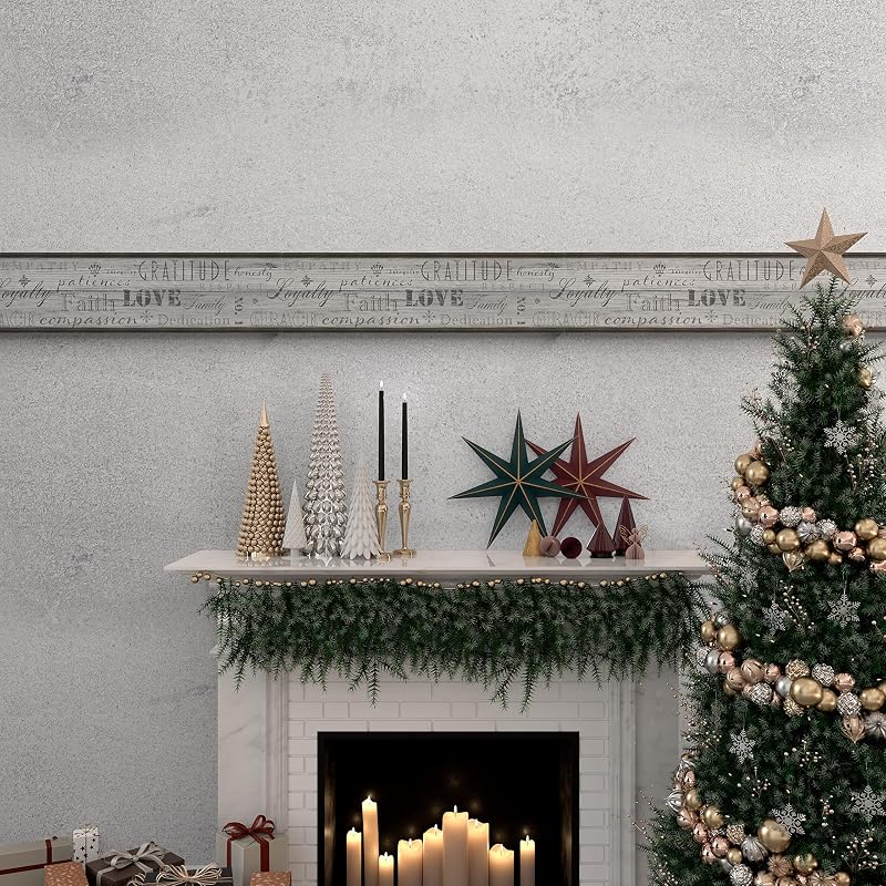 Papel tapiz madera envejecida borde estrella gris 15ft