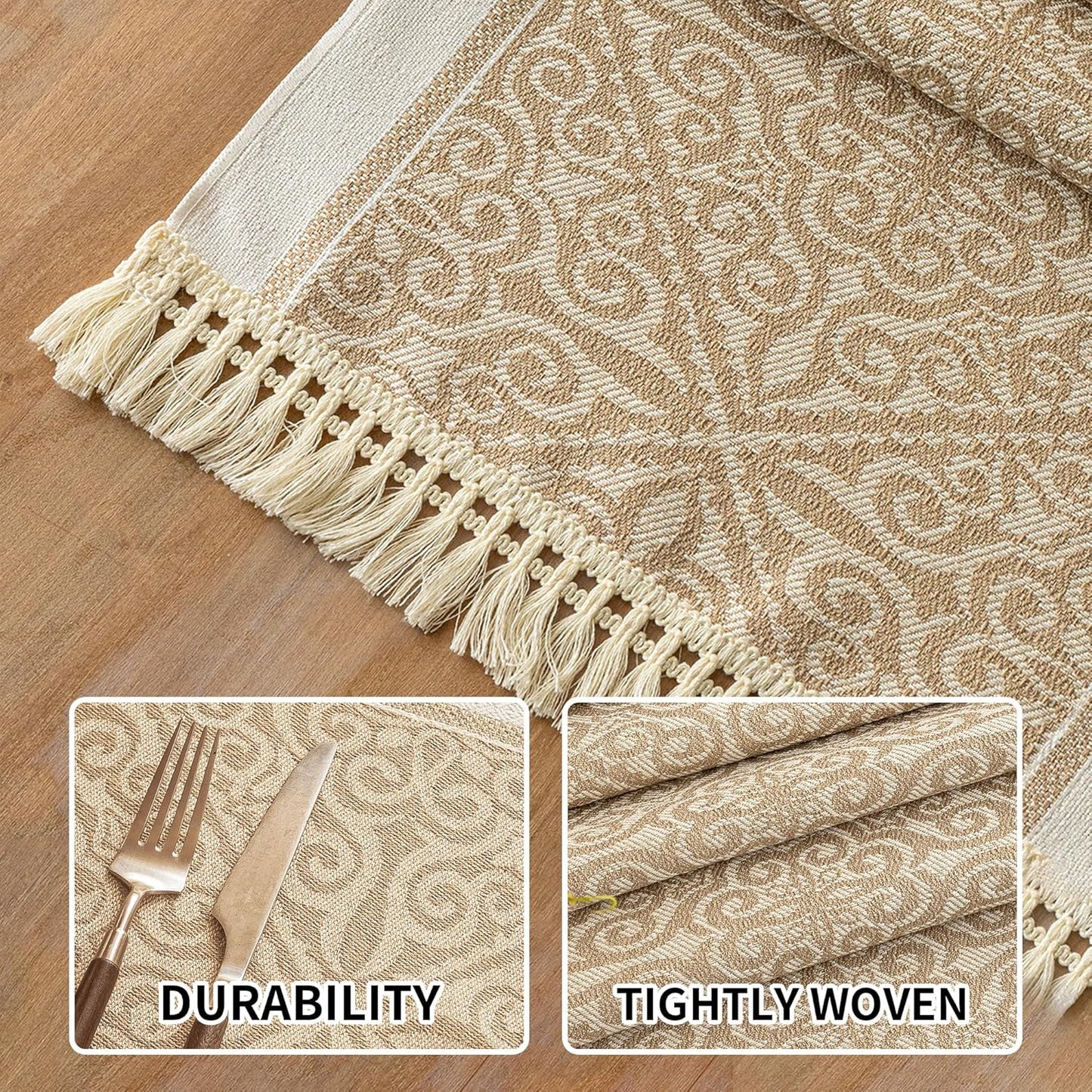 Set 4 manteles impermeables boho con borla mesa café