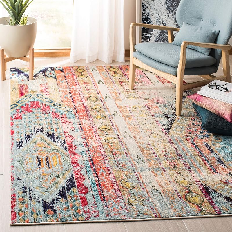 Alfombra área 6x9ft diseño tribal bohemio azul naranja