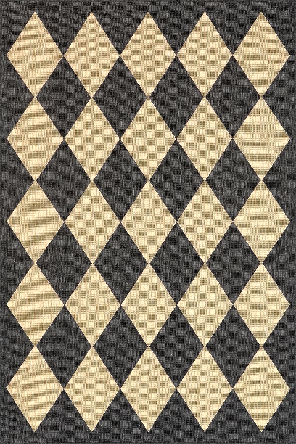 Alfombra patio 8x10ft gris oscuro/marfil resistente manchas