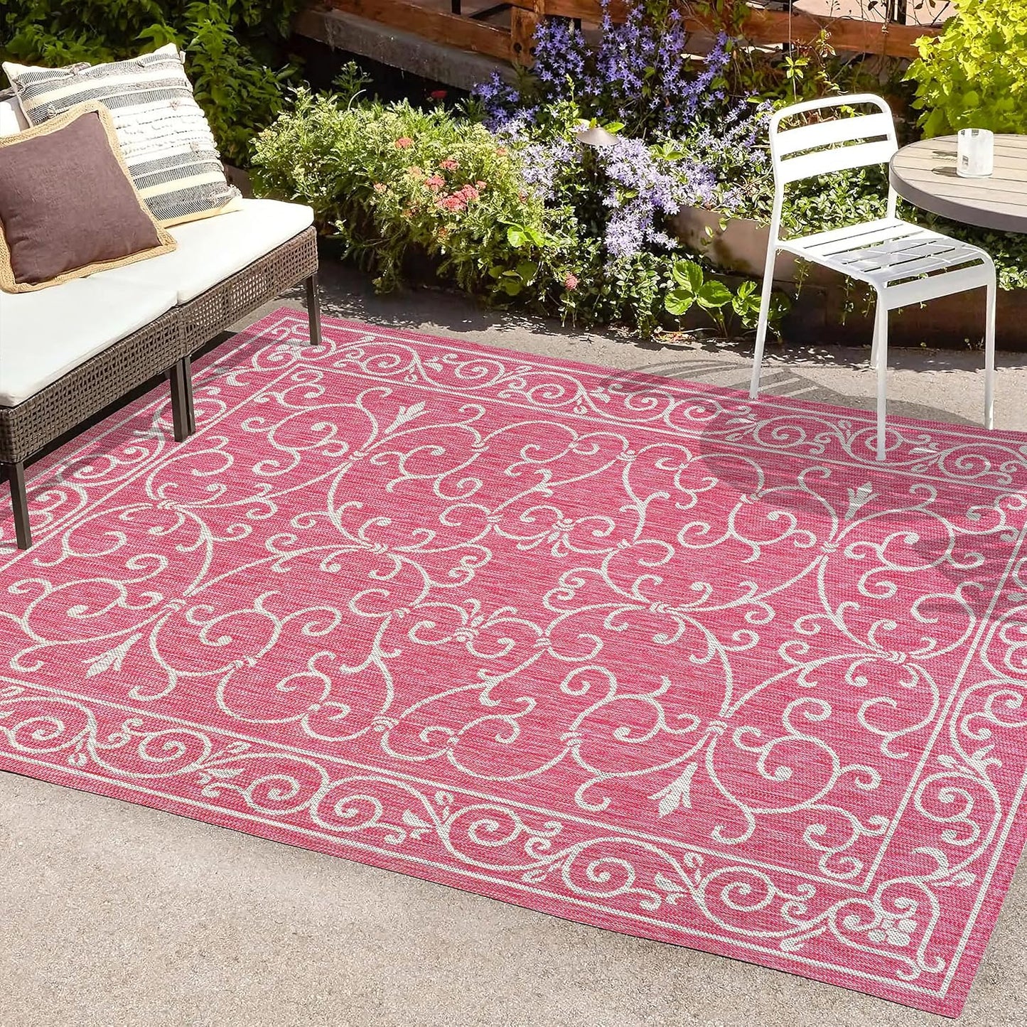 Tapete exterior 5x8ft textura Charleston fucsia/gris claro