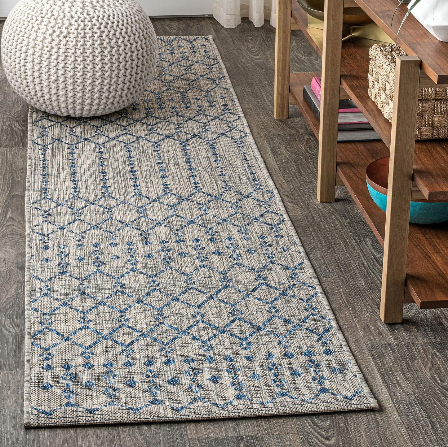 Tapete marroquí Ourika 2x8ft gris/azul