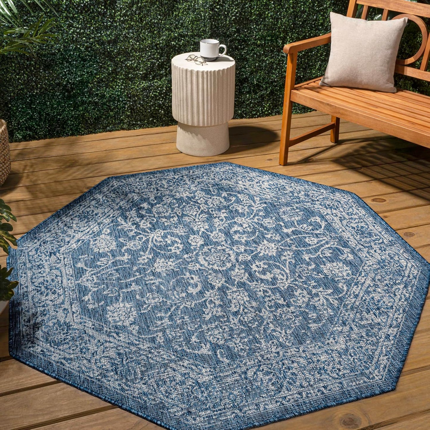 Alfombra octagonal bohemia texturizada 8ft azul marino/gris