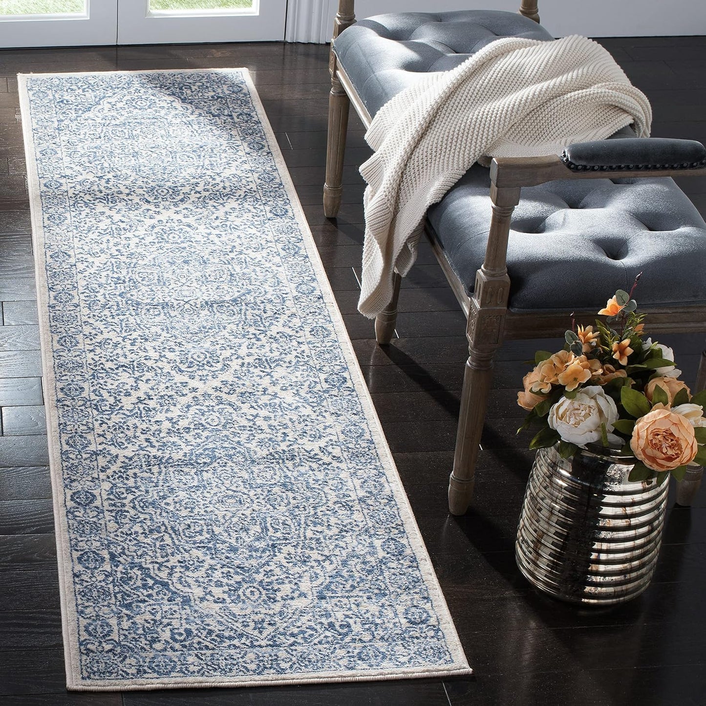 Alfombra sala entrada 2x8ft color azul marino/gris claro
