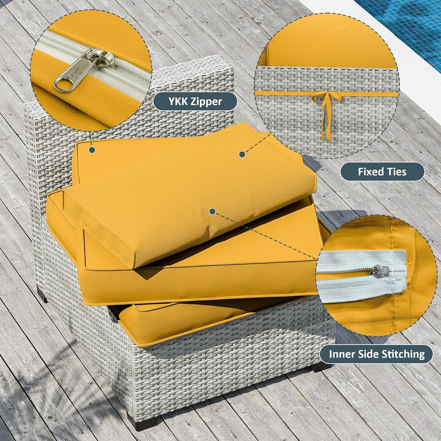 9 Fundas Cojín Impermeables con Cremallera Exterior Amarillo