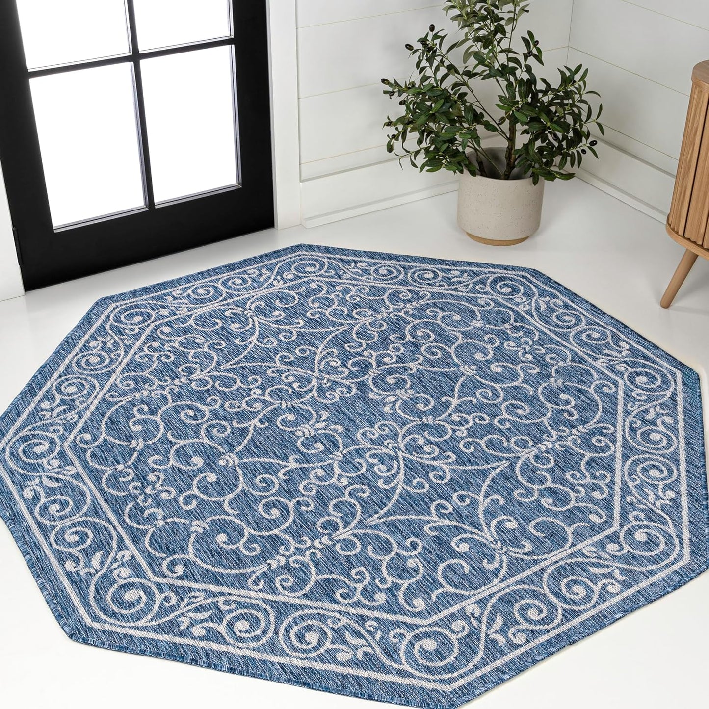 Alfombra octagonal filigrana 5ft azul marino/gris patio