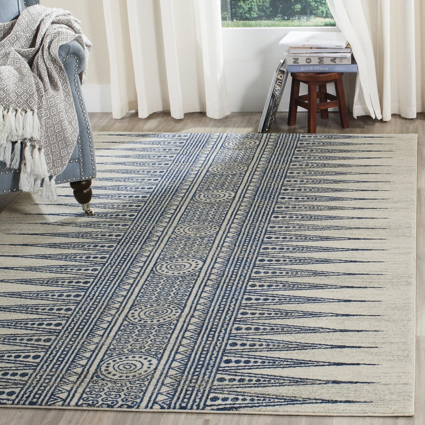 Tapete Bohemio Evk226 Polipropileno Azul