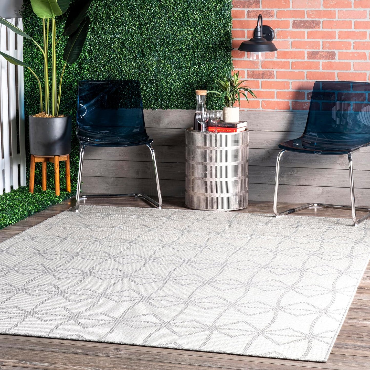 Alfombra exterior 5x8ft resistente manchas gris claro