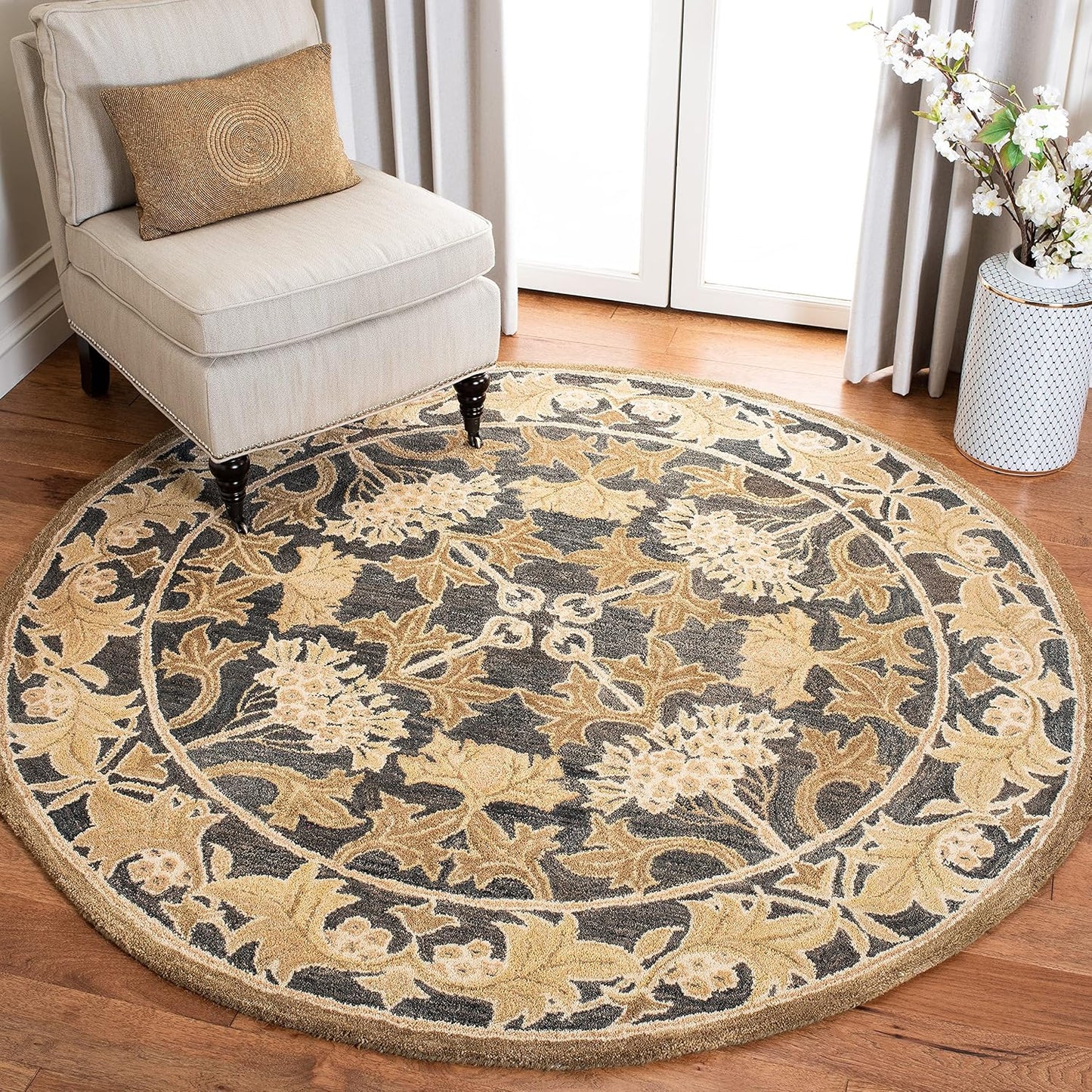 Alfombra decorativa 3x5ft azul marino y salvia hecha a mano