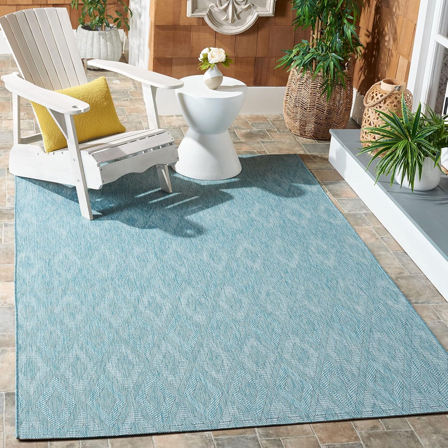 Alfombra exterior cuadrada 4ft color azul aguamarina lavable