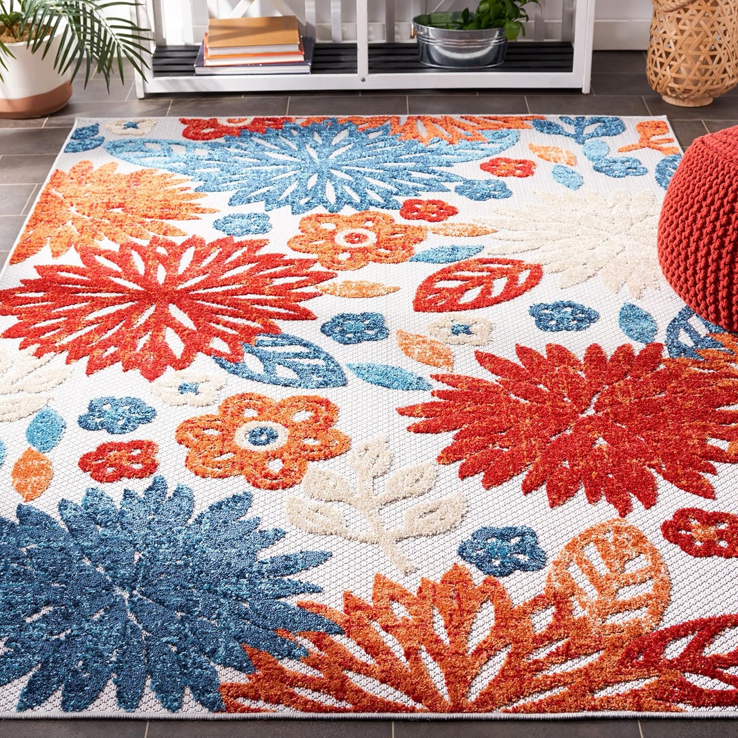 Alfombra exterior lavable 4x6ft color crema y rojo