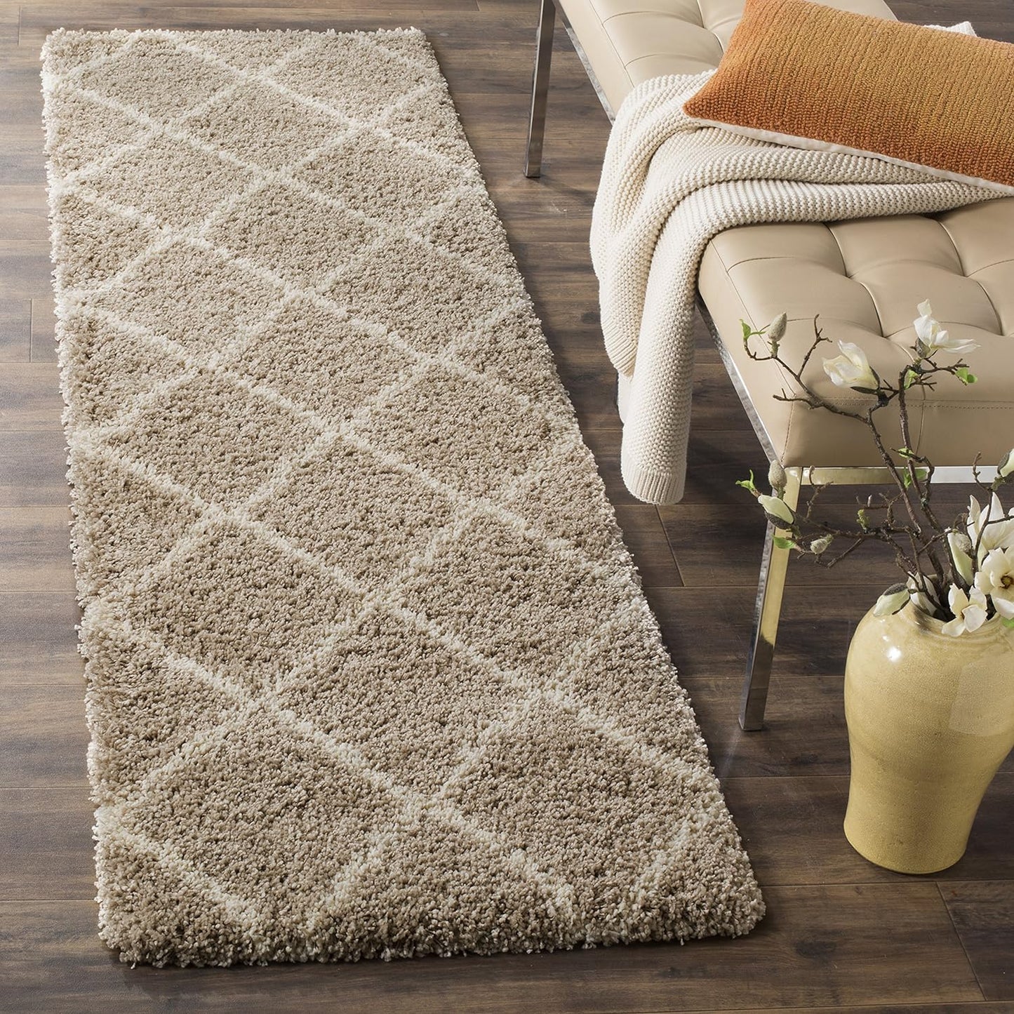 Alfombra decorativa 2x3ft beige y marfil diseño enrejado 2pulg