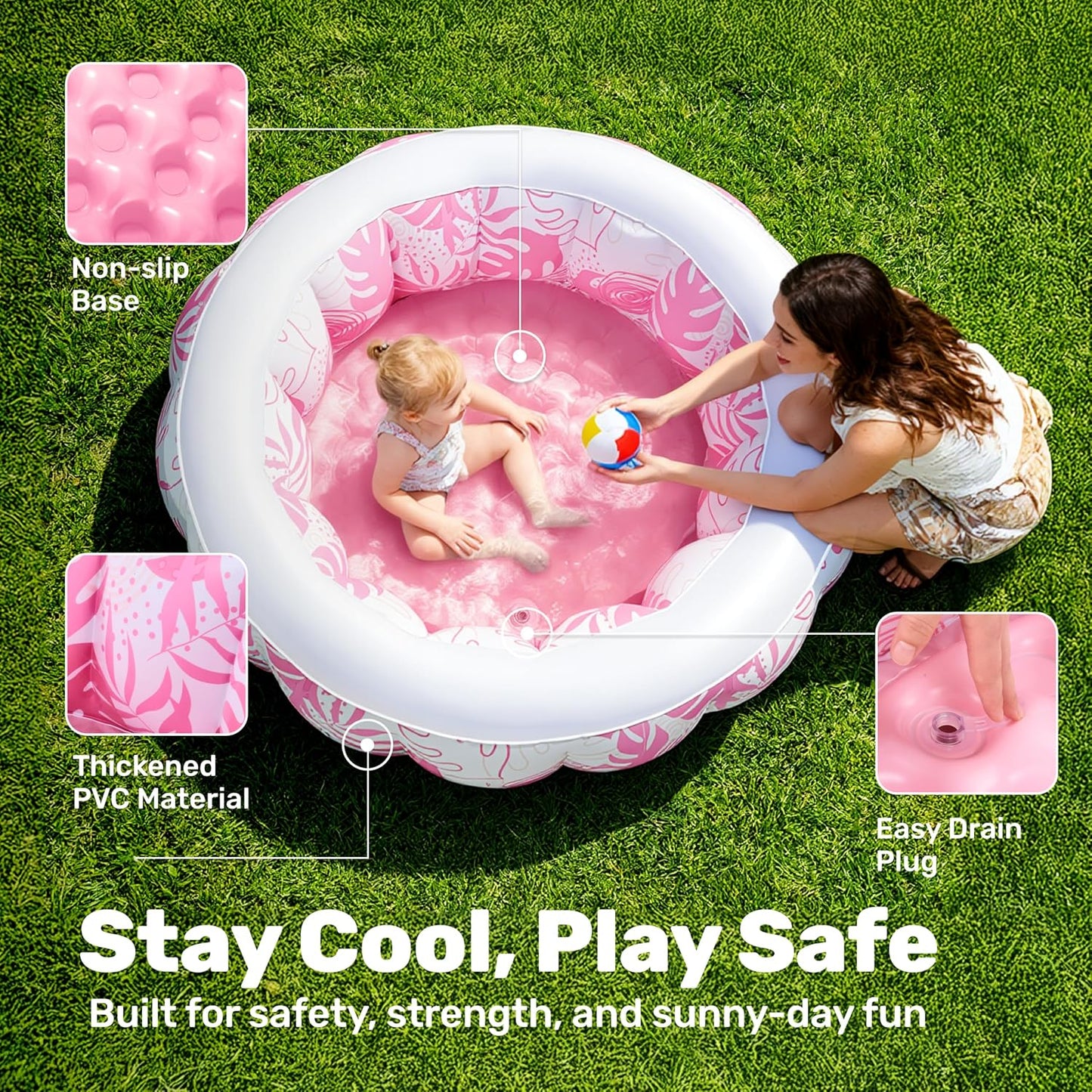 Piscina inflable redonda para niños 36x11" suave rosa