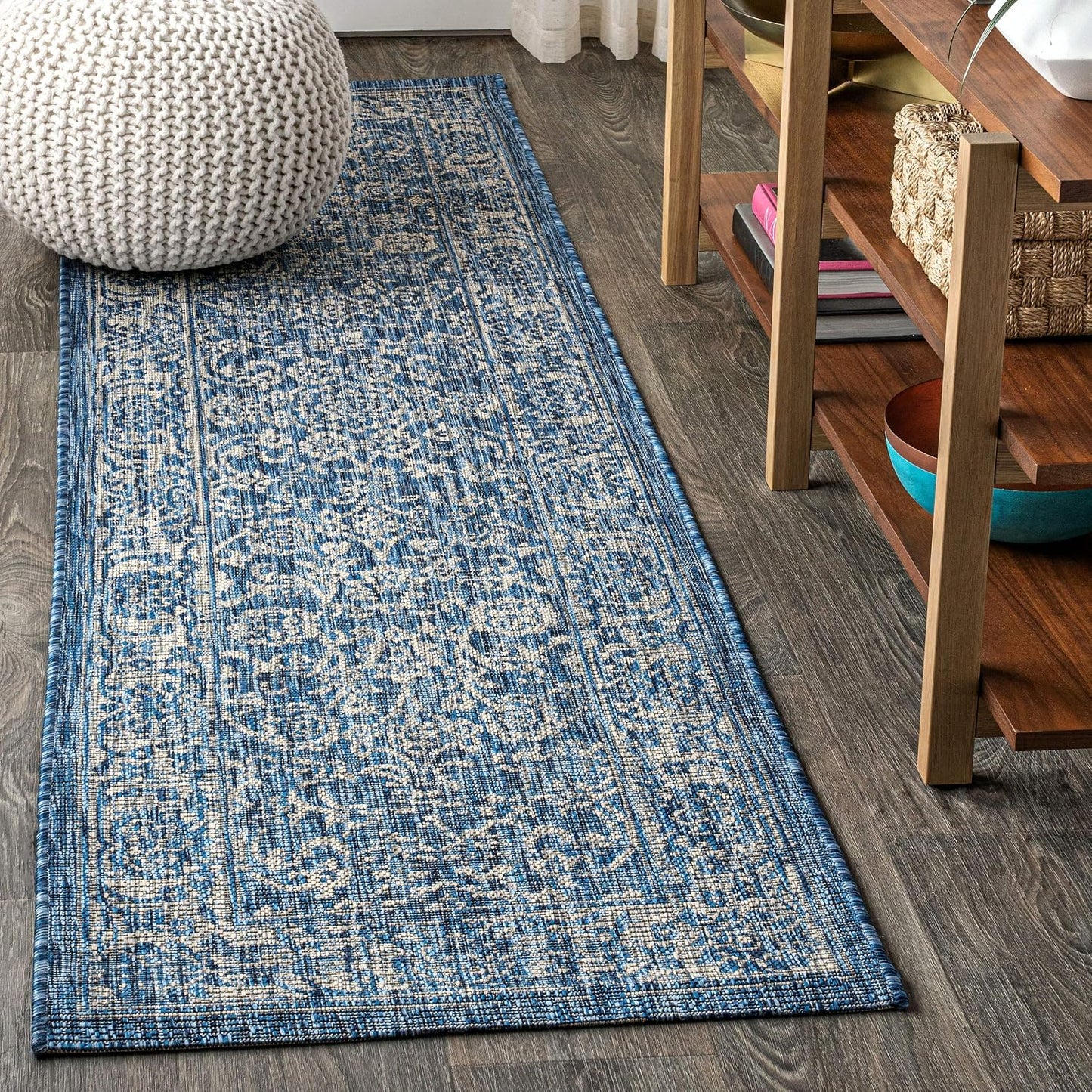 Alfombra área floral 2x10 azul marino/gris bohemio