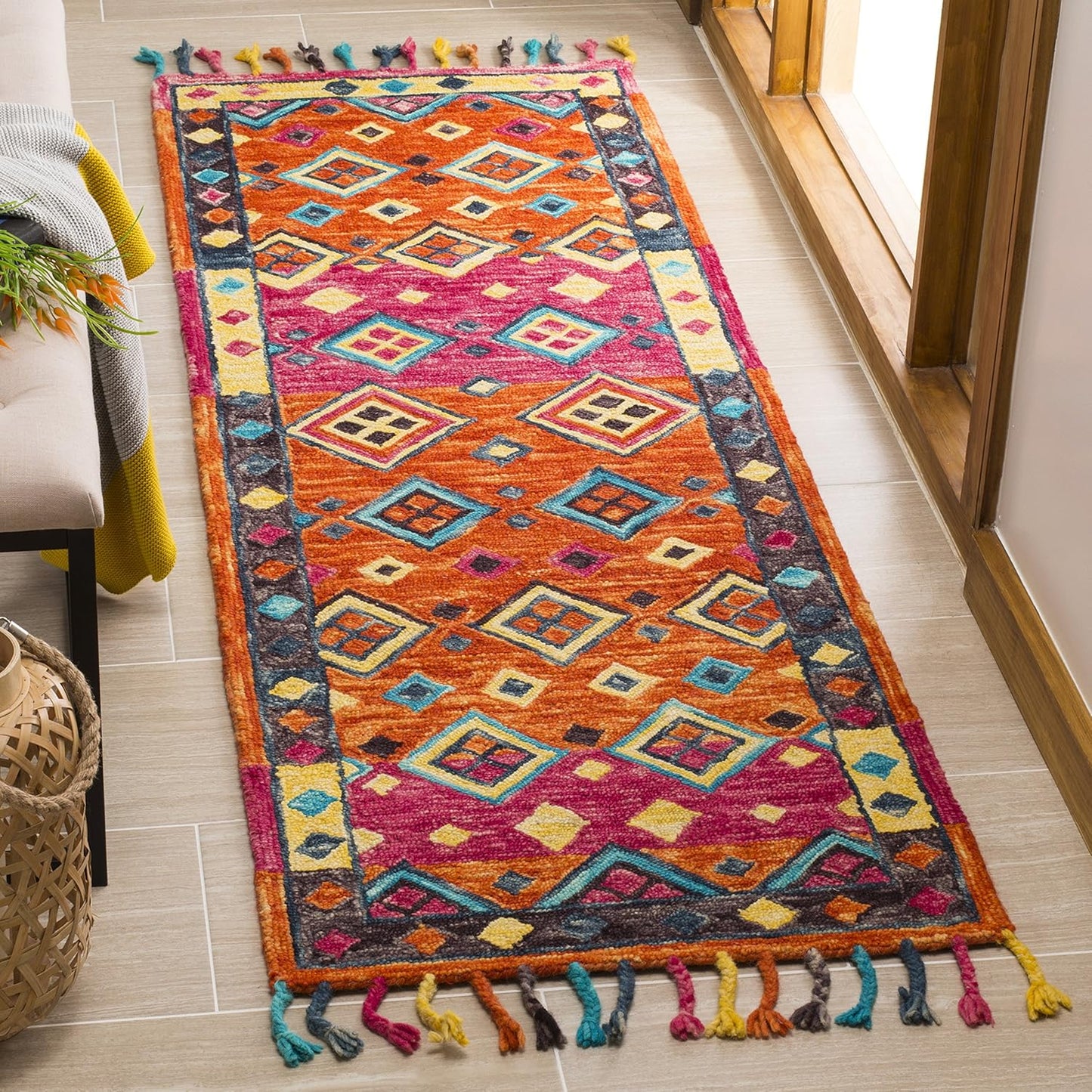 Alfombra pasillo lana trenzada bohemia 2'3"x21"