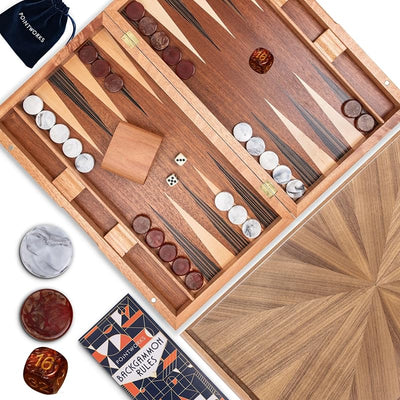 Set backgammon 17pulg madera damas dados adultos