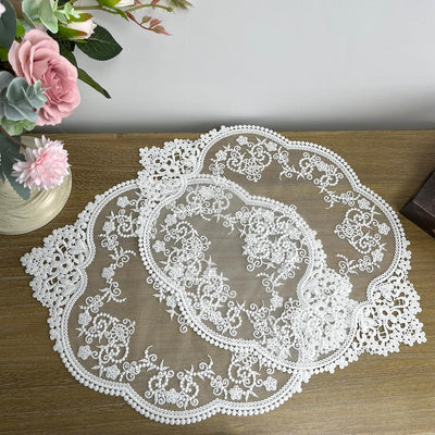 2 Pzas Manteles Encaje Francés Bordado 15x12pulg Blanco