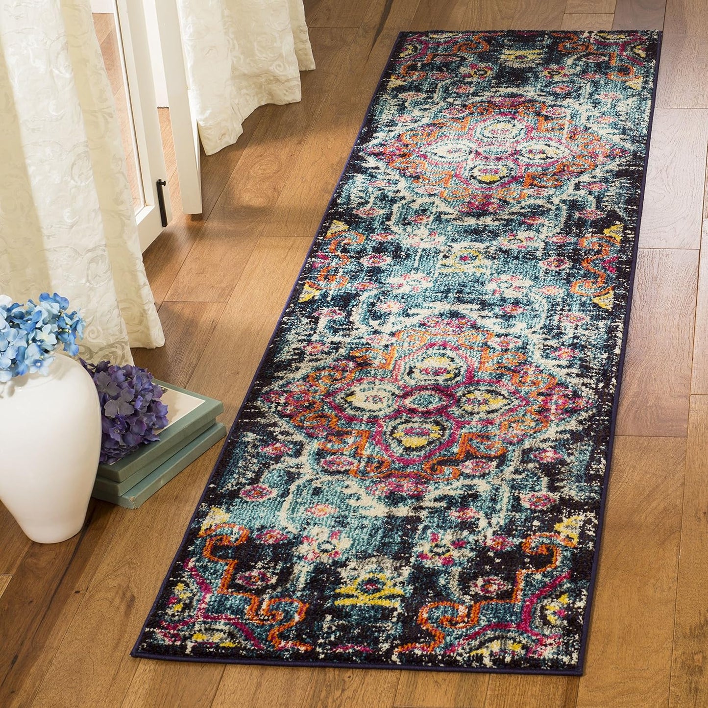 Alfombra pasillo 2.2x10ft azul fucsia alta durabilidad