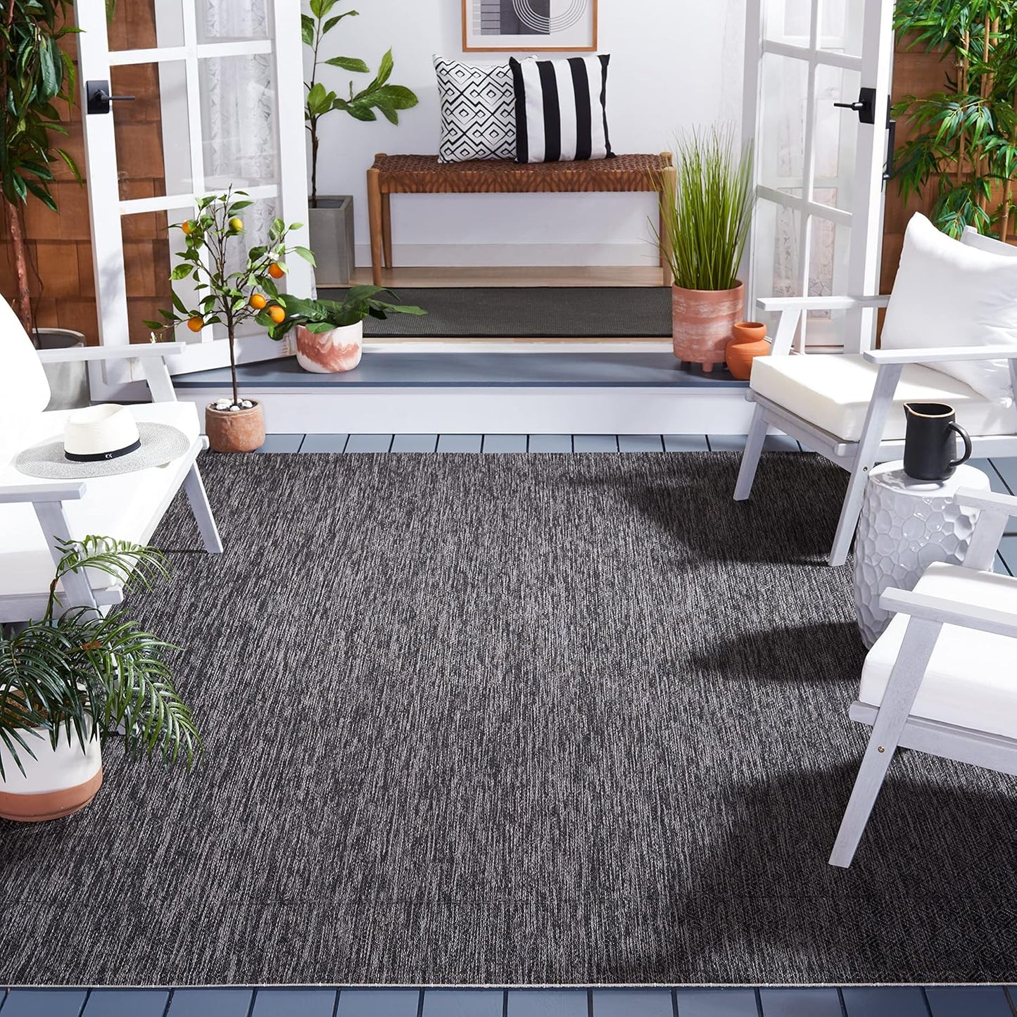 Alfombra lavable exterior 9x12ft negro gris no pelusa