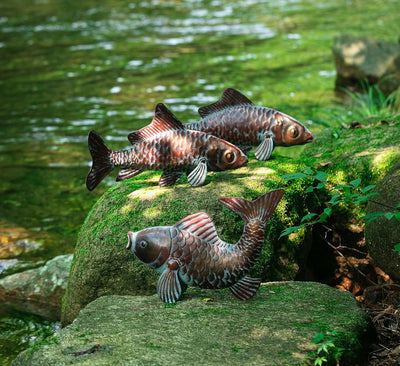 Estatuas peces Koi metal decoración jardín patio set 3