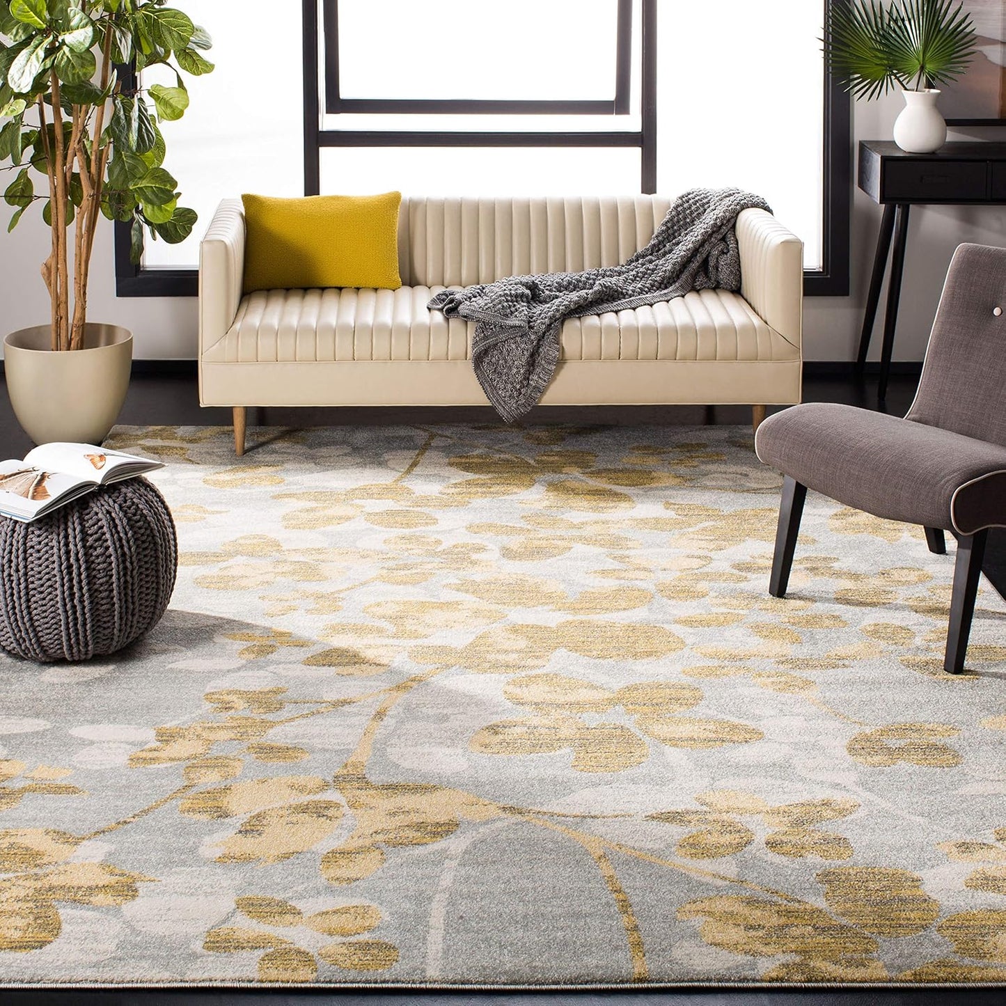 Alfombra decorativa floral 3x5ft gris dorado