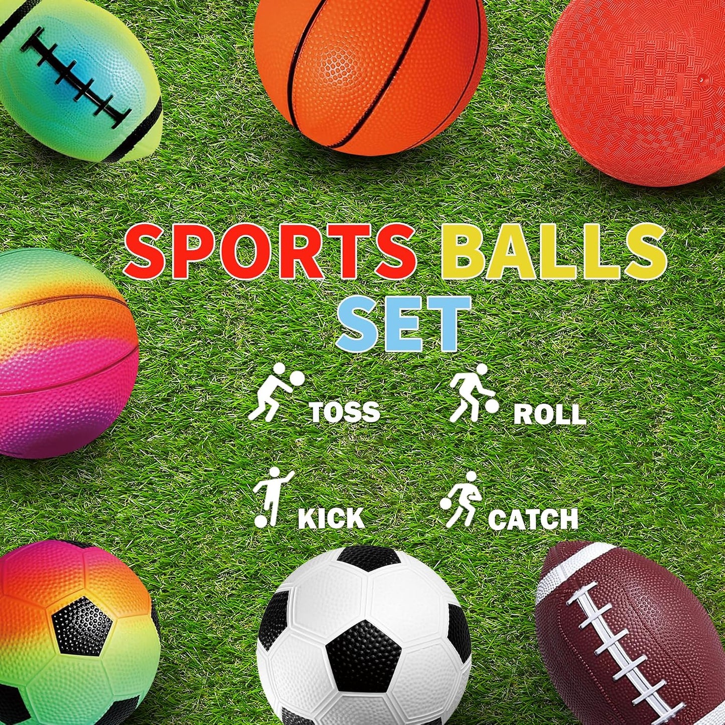 Set 7 pelotas deportivas 8.5pulg arcoíris para niños