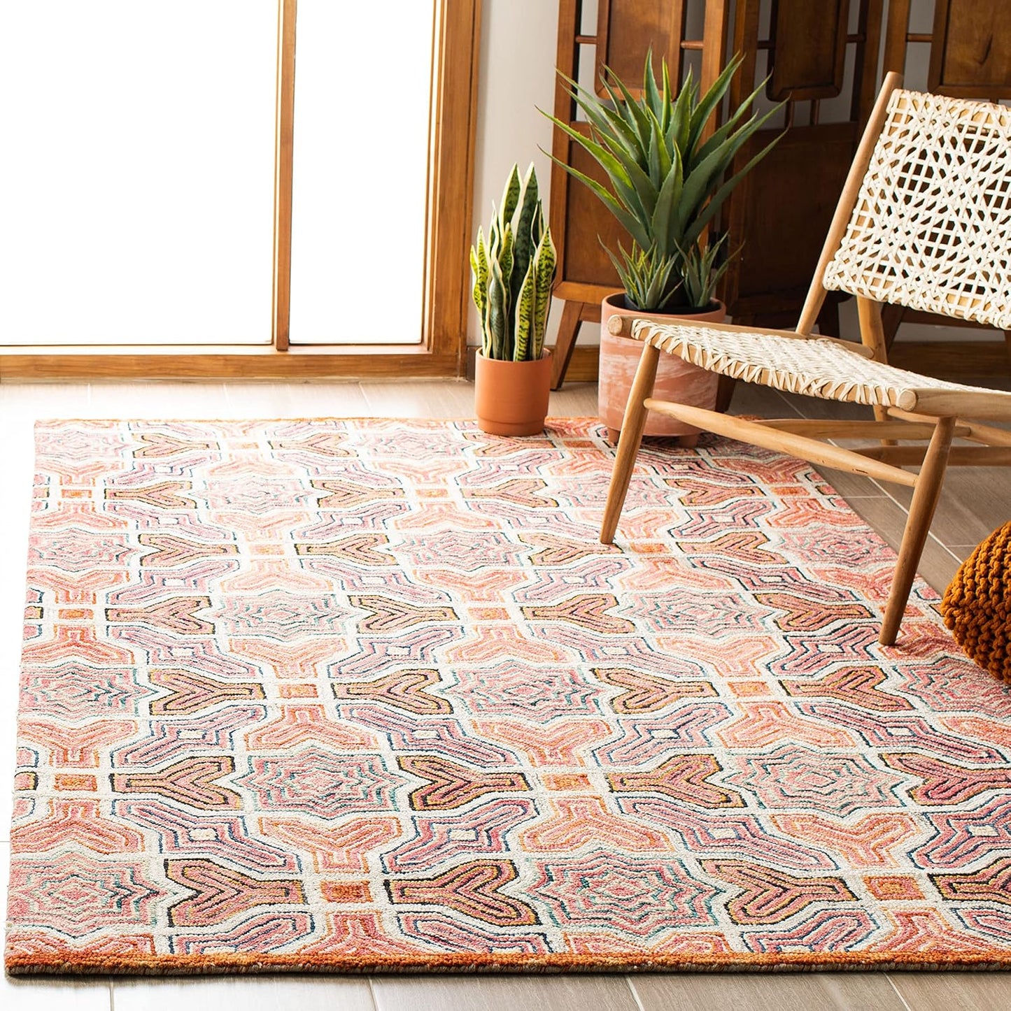 Alfombra sala dormitorio 6x9ft rosa naranja lana bohemia