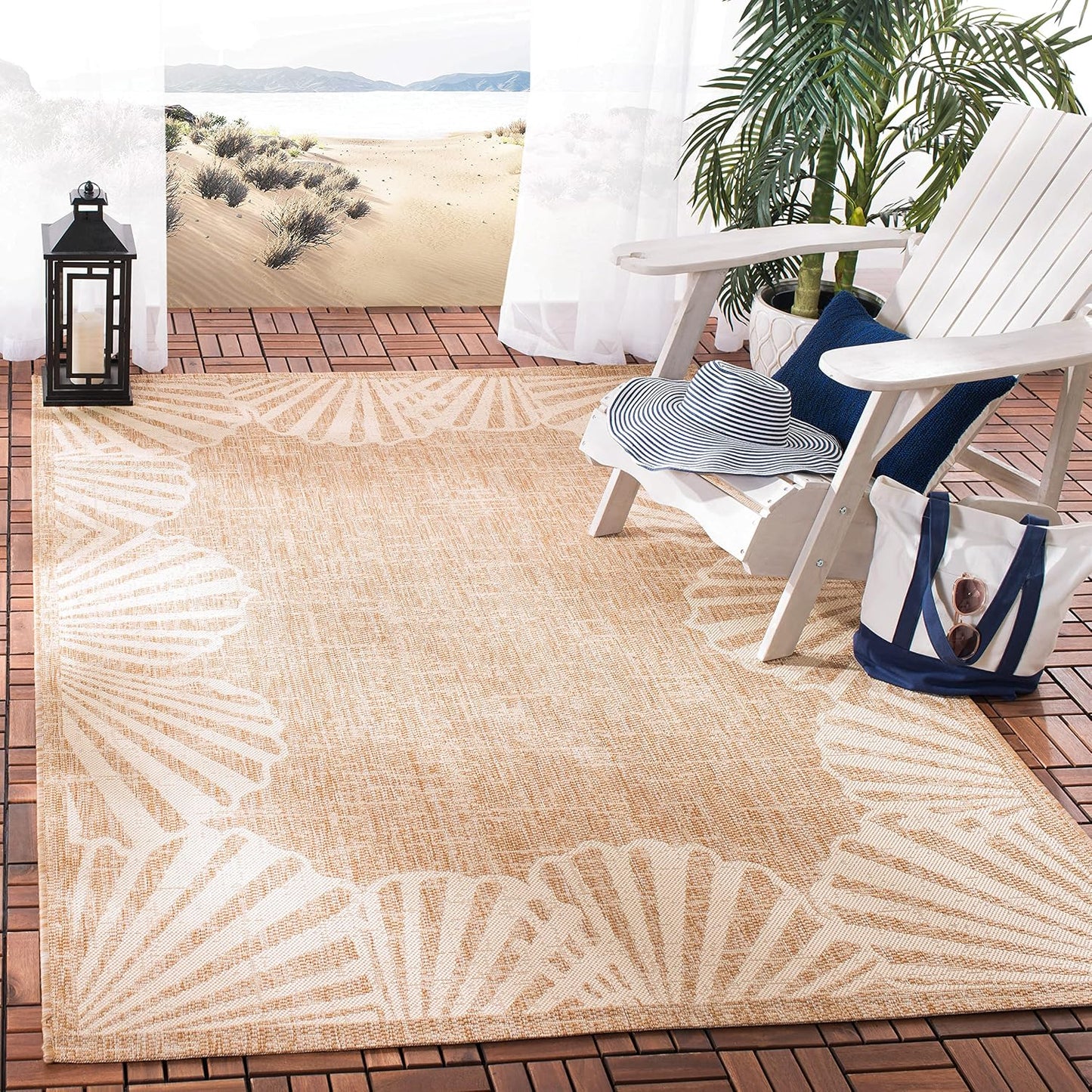 Alfombra lavable exterior 5'3x7'6 natural y beige