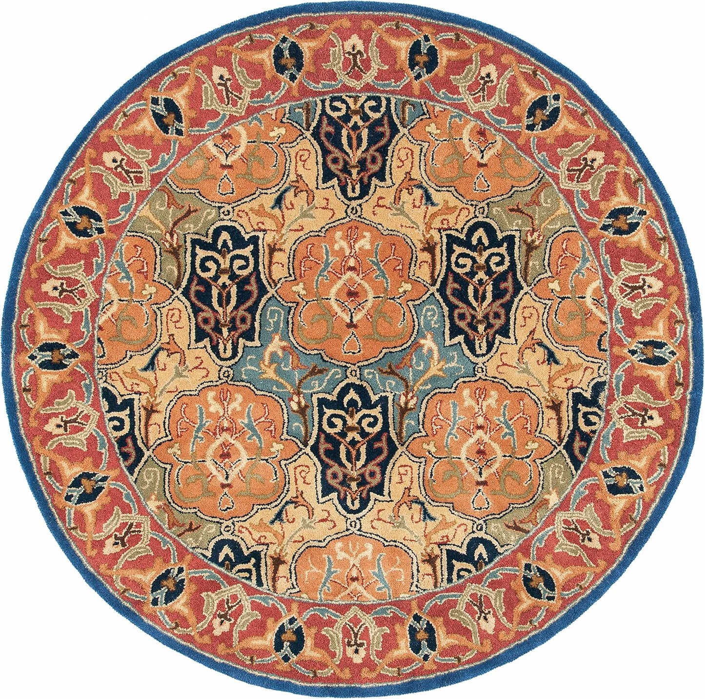 Alfombra redonda lana oriental hecha a mano 6ft azul y rojo
