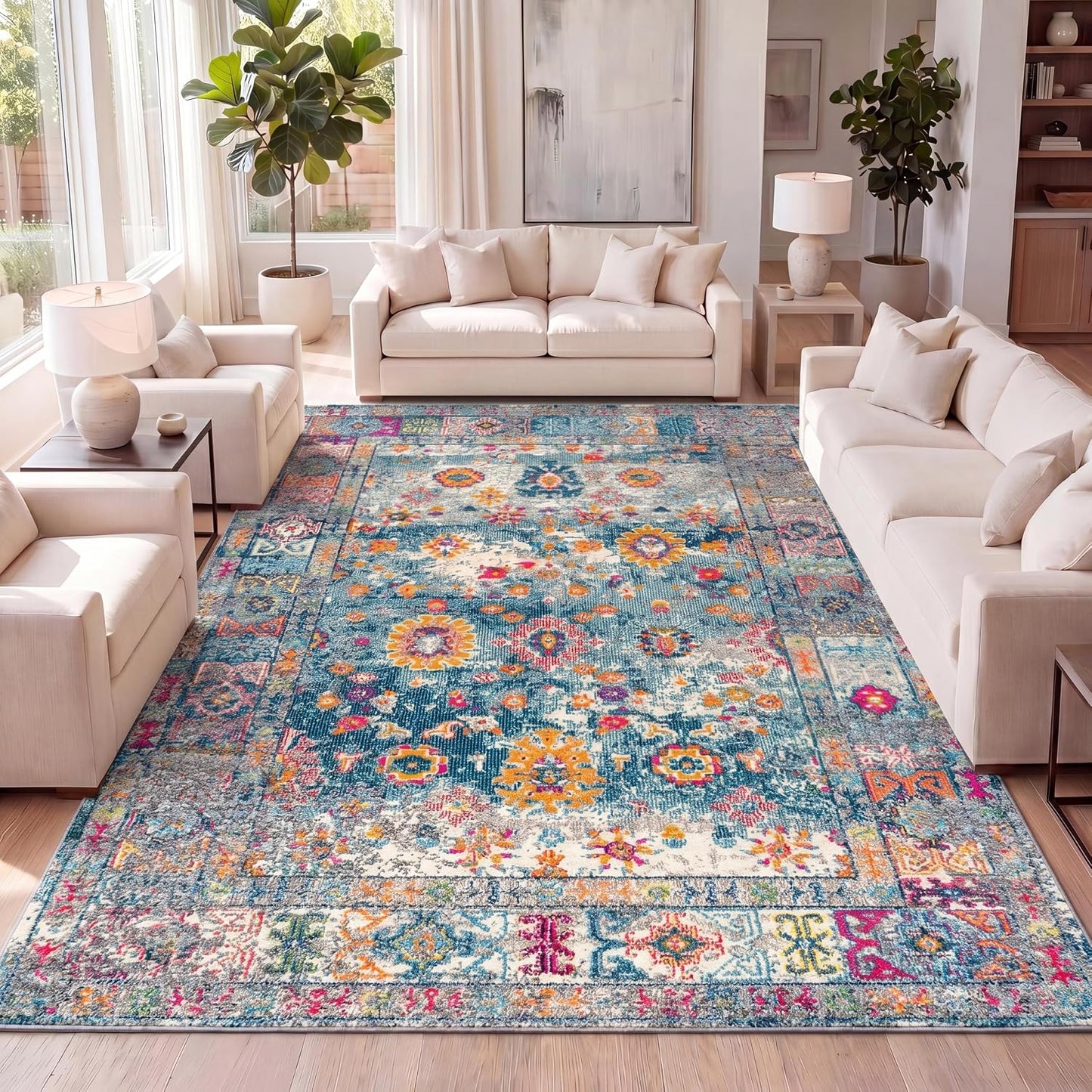 Tapete bohemio vintage azul marino 3x5