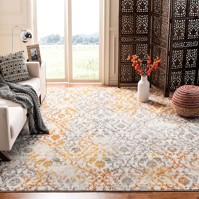 Alfombra bohemia 12x18ft color naranja crema sala comedor