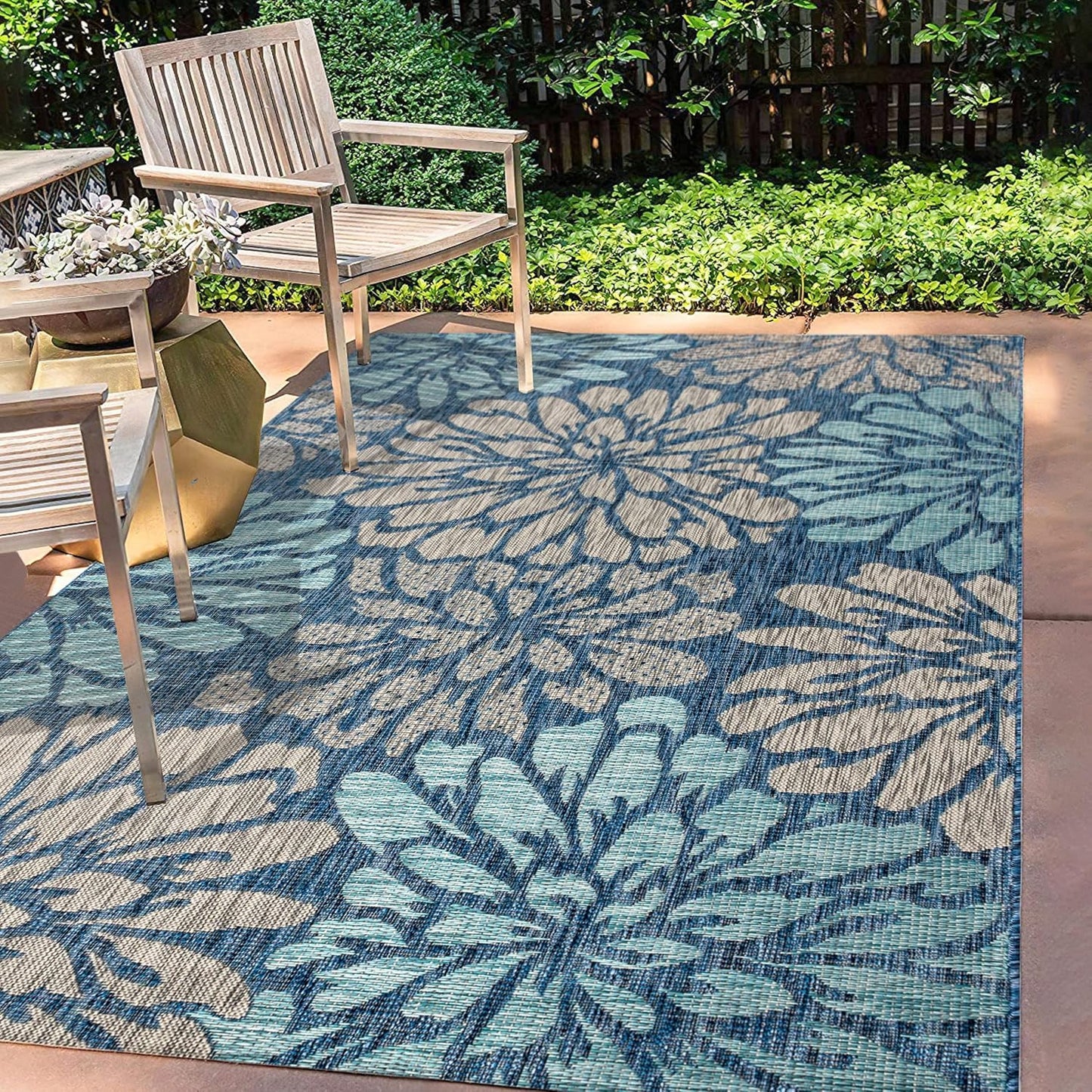 Alfombra textura floral 8x10 azul marino patio