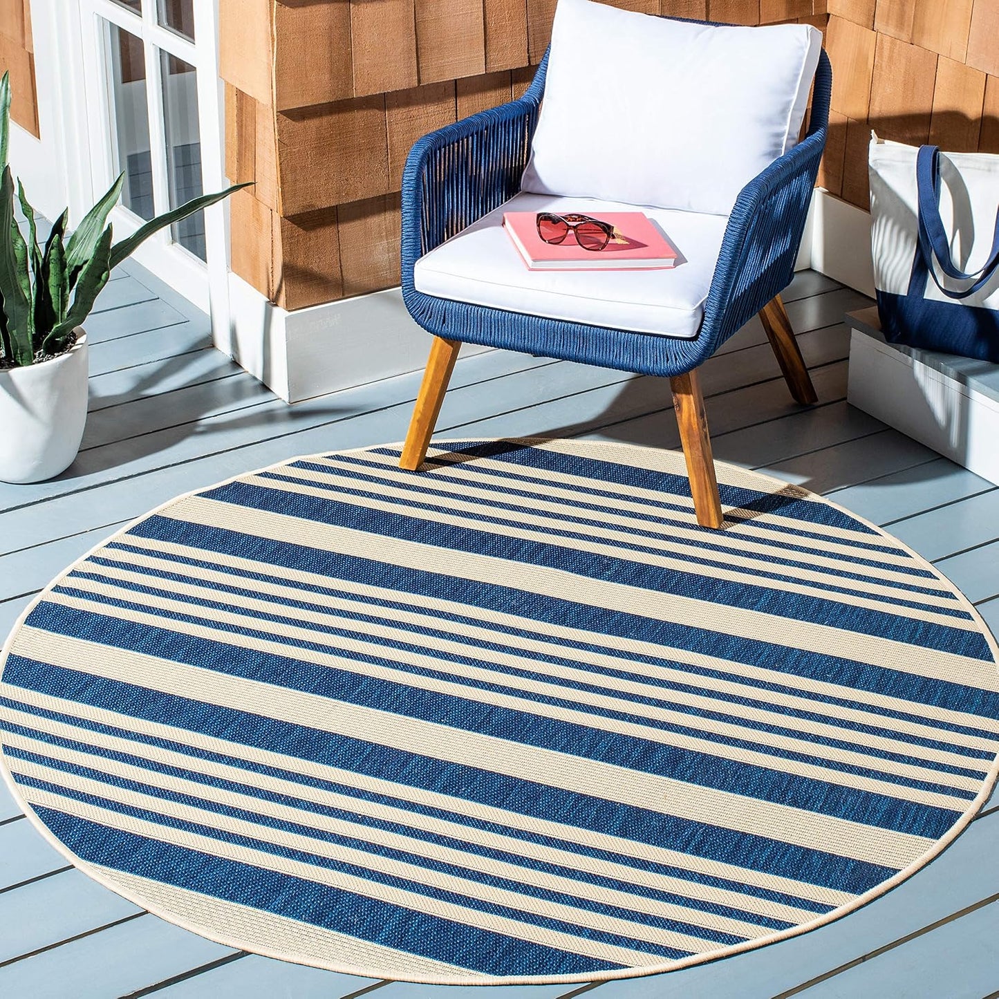 Alfombra decorativa redonda 2.7ft azul y beige
