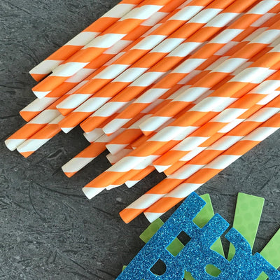 Pajitas papel rayas naranja blanco 7.75pulg pack 100