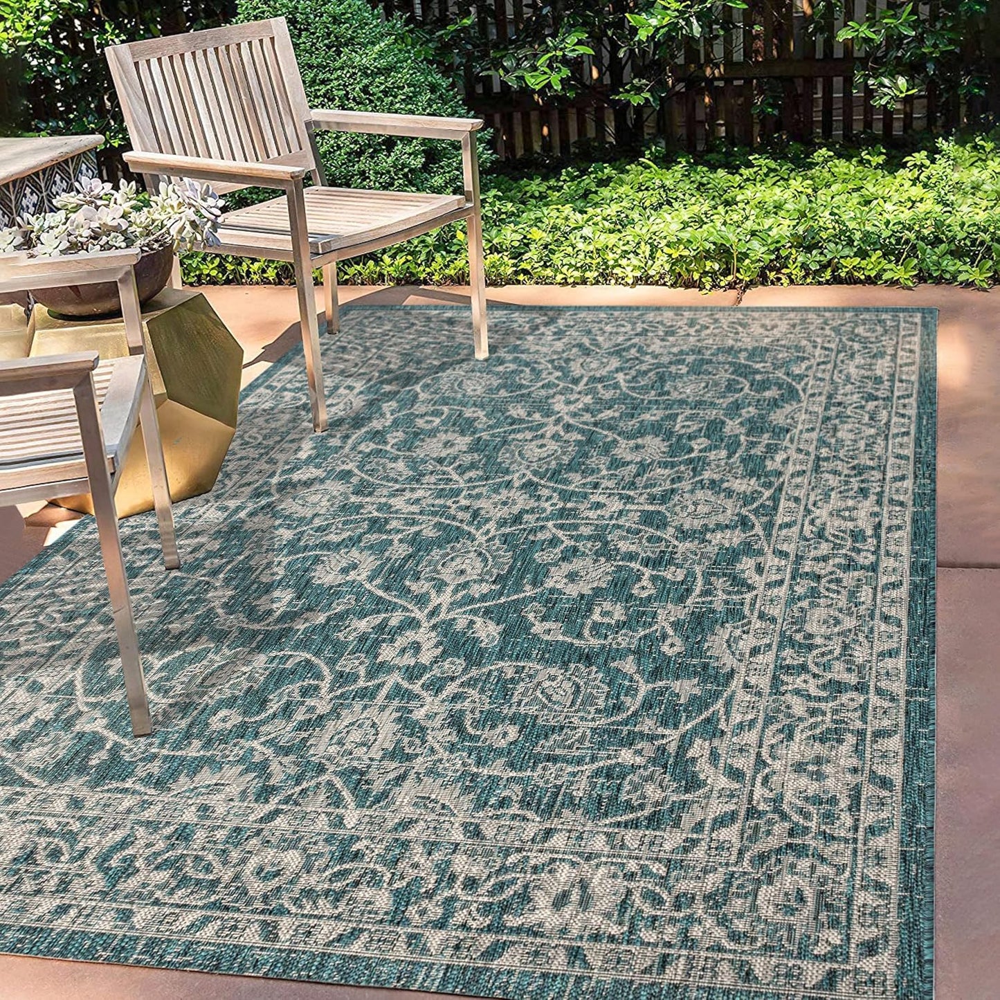 Alfombra Palazzo 8x10ft color verde azulado/gris texturizado