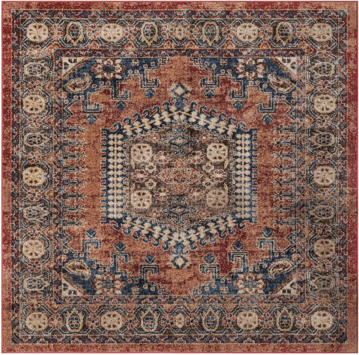 Alfombra cuadrada terracota/azul 6" 1ft