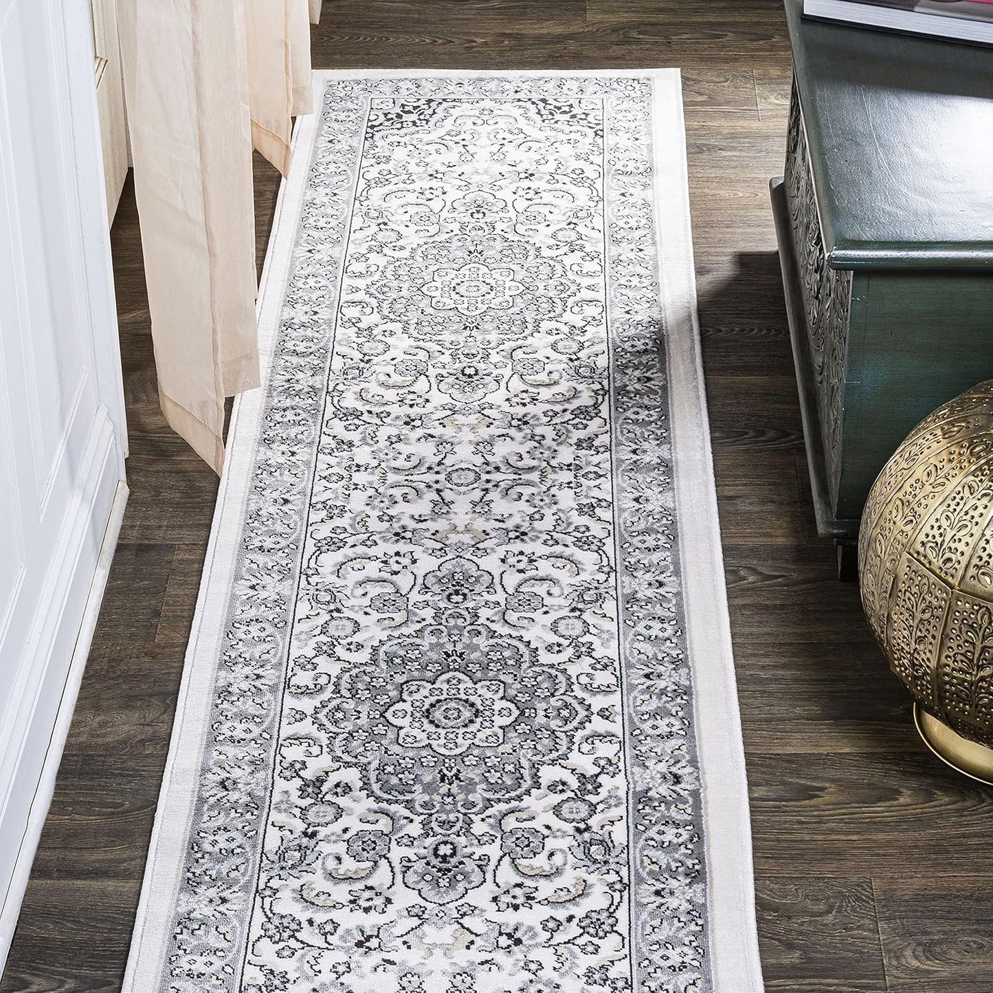 Alfombra moderna floral 2x10" gris/crema