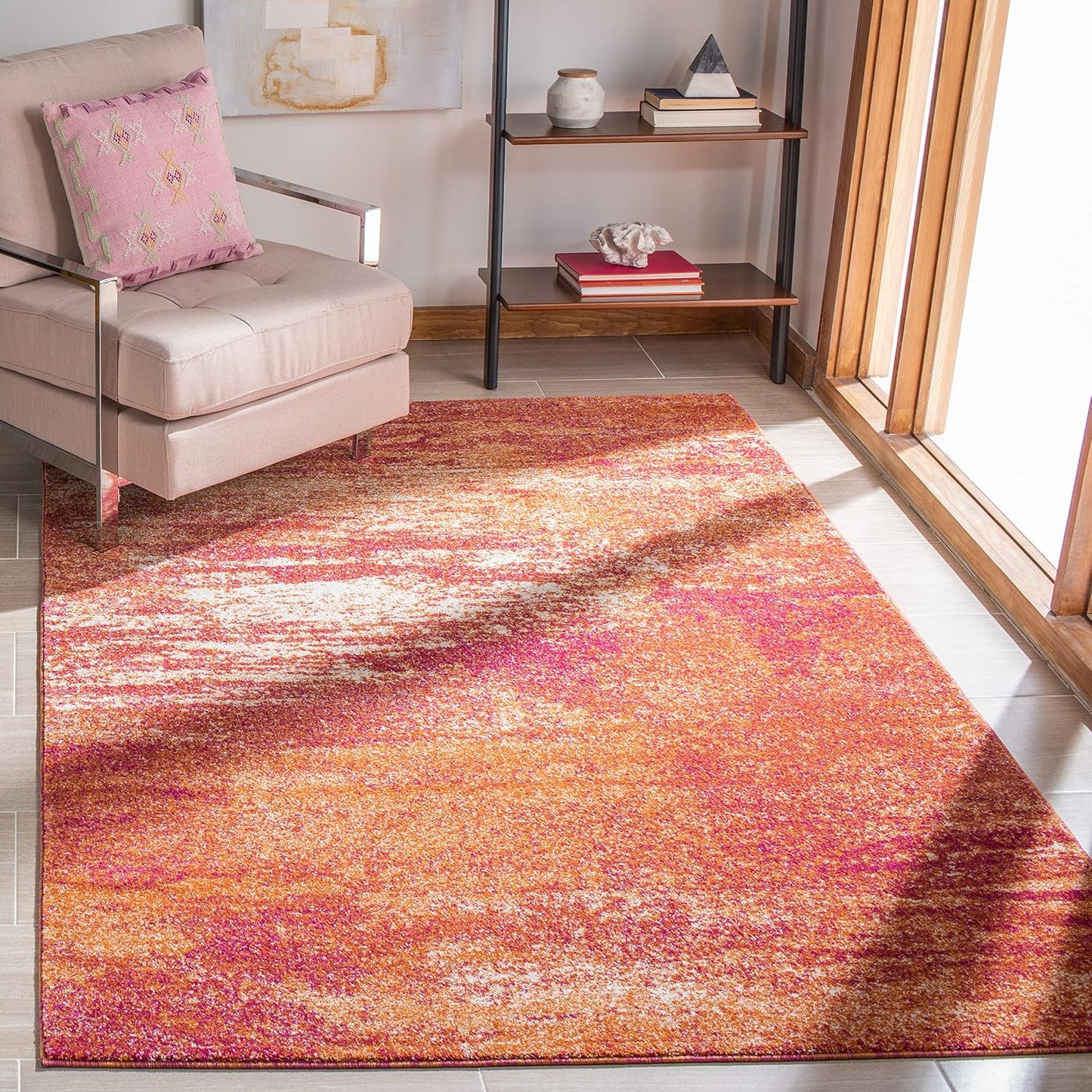Alfombra moderna abstracta 3x5ft color marfil/naranja
