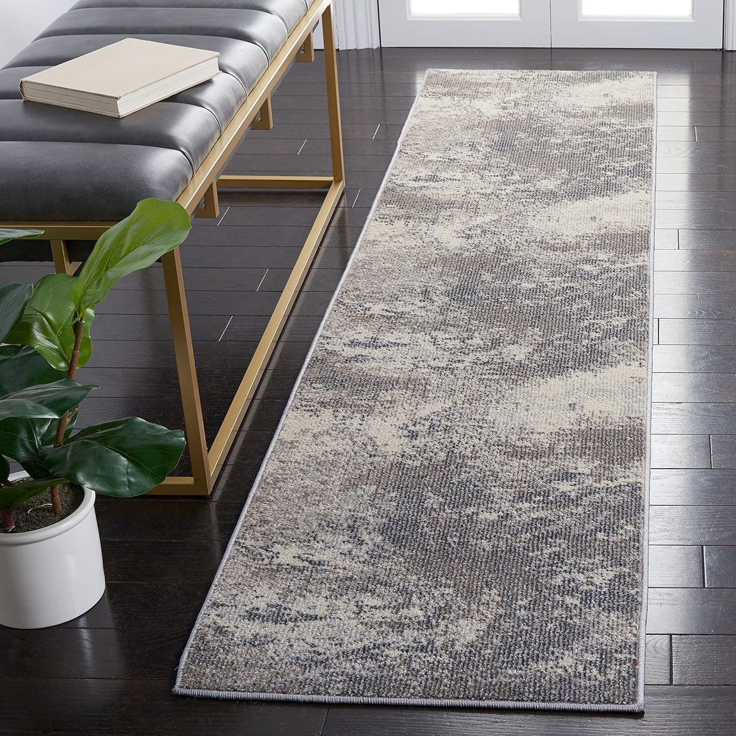 Alfombra pasillo 2'2"x6' beige gris no pelusa abstracta