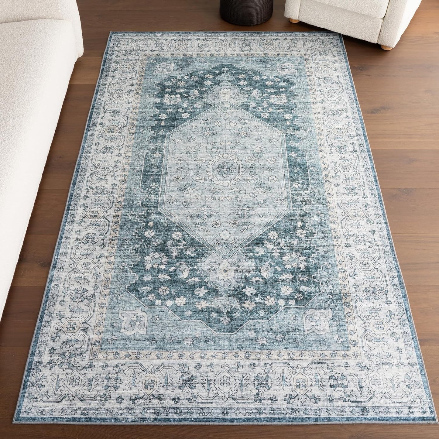 Alfombra vintage 5x8ft suave resistente manchas dormitorio