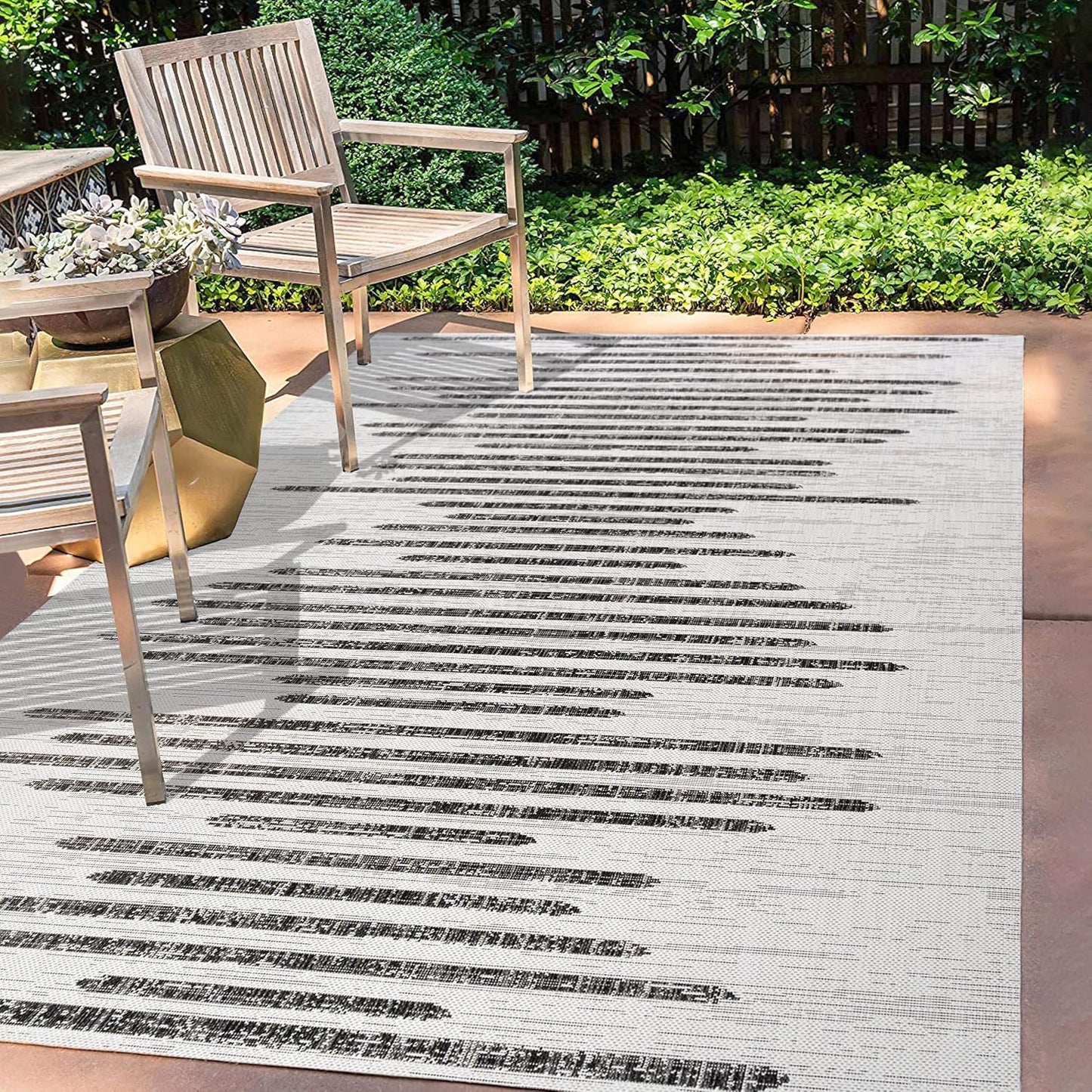 Alfombra geométrica rayas 3x5ft color marfil/negro